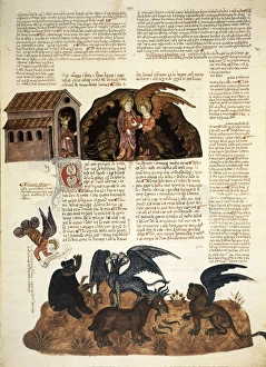 Illuminated Manuscript Miniatures Drucke: Daniel in the lions den, 1430 artwork