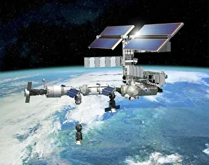 Drucke von Die Mission zum Internationalen Weltraumstation (ISS) über den Niederlanden ist Kunstwerk Weltraumdrucke: Mission zum ISS-Delta, Kunstwerk