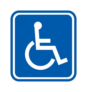 Drucke von Begrenzungsschilderwerk von einem Schild mit dem Symbol eines Menschen im Rollstuhl Bilder Datiert 2006 Januar: Behinderungsschild, Computerkunstwerk