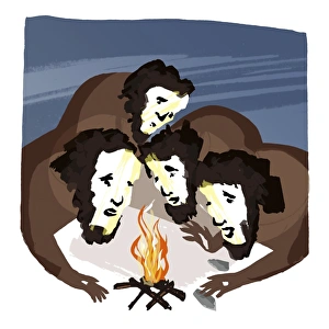 Human Evolution History Drucke: Discovery of fire, artwork