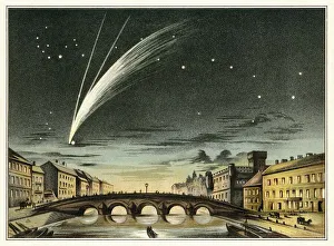 Drucke von Komet Donati, oder Komet Donatis, offiziell als C/1858 L1 und 1858 VI bezeichnet, war ein Komet, der nach dem italienischen Astronomen Giovanni Battista Donati benannt wurde. Er wurde von ihm am 2 Abraham Lincoln Drucke: Donatis-Komet von 1858, Kunstwerk.