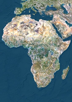 Drucke von Die Demokratische Republik Kongo. Nord ist oben. Sattelitenbild der Demokratischen Republik Kongo (DRC) im zentralen Afrika mit den umliegenden Ländern abgestrahlt Bilder Datiert 2013 Januar: Demokratische Republik Kongo, Satellitenbild