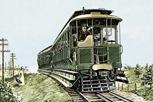 19th Century Transportation Drucke: Early electric train