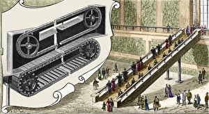 Drucke von Frühe Treppe. Historisches Kunstwerk zur Darstellung des Designs eines vorgeschlagenen Escalators aus dem 19. Jahrhundert Bilder Datiert 2006 Dezember: Frühes Aufzugsgerät aus dem Jahr 1894