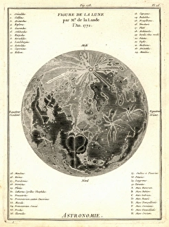 Drucke von Karte der Mondmitte von de la Lande aus dem Jahr 1772 Bilder Datiert 2004 Dezember: Frühes Mondkartenwerk aus dem Jahr 1772