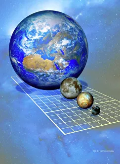 Planeten Drucke: Erde und Mond mit Zwergplaneten