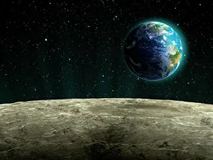 Drucke von Bild der Erde aus dem Mond, Computerkunstwerk Weltraumdrucke: Bild der Erde aus dem Mond