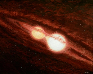 Drucke von Ein Einkreislaufsternsystem. Kunstwerk von W Ursae Majoris, einem Einkreislaufsternebenebel im Umkreis um 200 Lichtjahre entfernt vom Erdboden Bilder Datiert 2004 November: Doppelsternsystem durch Eklipse