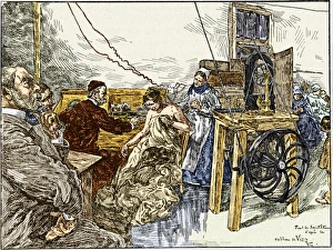 Drucke von Elektrotherapie: Historisches Kunstwerk aus dem 19.Jh., Patienten bei Elektrotherapie behandelt werden Bilder Datiert 2006 Dezember: Elektrotherapie, 1900