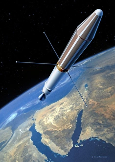 Drucke von Der erste erfolgreiche künstliche Satellit der USA war Explorer 1. Ein Computerartikel zeigt ihn im Orbit um die Erde herum Bilder Datiert 2007 Februar: Der Explorer-1 ist im Orbit um die Erde herum geflogen
