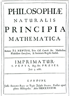 Sir Isaac Newton Drucke: Titelblatt der 1. Auflage von Newtons großem Werk.