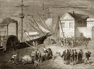 Steamboat History Drucke: Fulton Boarding the Clermont