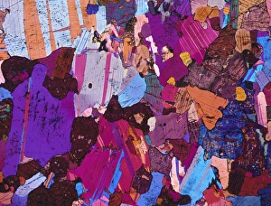 Polarised Light Micrograph Drucke: Gabbro rock, polarised light micrograph