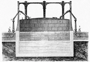 Antique Industrial Equipment Drucke: Gasometer, artwork