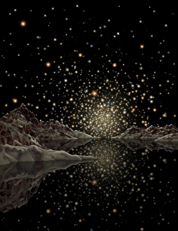 Alien Planet Artwork Drucke: Globular cluster from planet, artwork