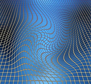 Drucke von Gravitationswellen im Raum-Zeitwerk als Kunstwerk. Das Verständnis von Raum und Zeit als einheitlicher Ganzes wurde durch Einstein in seinen Relativitätstheorien entwickelt Bilder Datiert 2011 Mai: Gravitationswellen im Raumzeitwerk