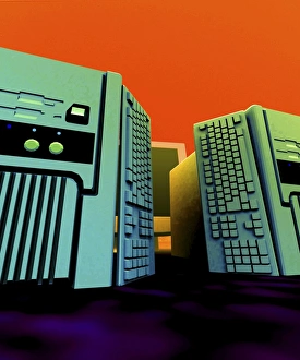Computer Hardware Design Drucke: Group of personal computers, artwork