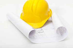 Hard Hat Construction Drucke: Hard hat and building plans