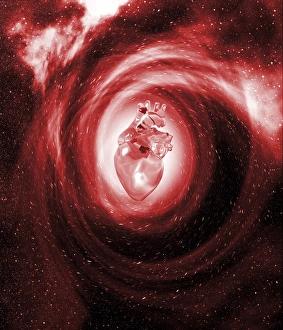Drucke von Herz im Weltraum auf Kurs für einen Vortex, kongruenter Bildkonzept Bilder Datiert 2004 August: Herz im Weltraum