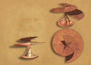 Leonardo Da Vinci Inventions Drucke: Helicopter flying machine, artwork