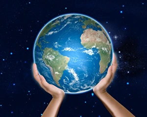 Space Illustration Art Drucke: Holding the Earth, artwork