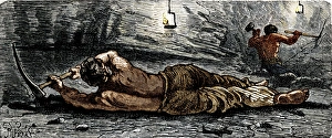 Historical Coal Mining Drucke: Holing at a coalface