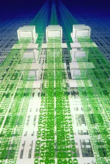 Computer Drucke: Informationsautobahn: Computer und binäre Ziffer.