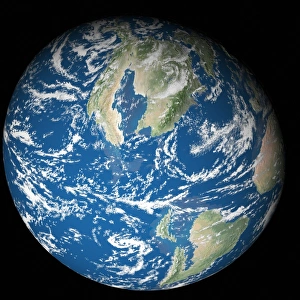 Drucke von Ein K/T-Asteroid-Prall. Computerartwork mit Schwerpunkt auf der Yucatan-Halbinsel, wo ein riesiger Asteroidenprall (gelb) glaubt man hat den Aussterben der Dinosaurier verursacht Bilder Datiert 2003 April: Asteroidfall auf K/T