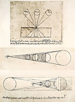 Drucke von Drei Zeichnungen von Leonardo da Vinci zur Darstellung der Linienperspektive und Licht-und-Schattenwirkung Bilder Datiert 2011 September: Licht und Schatten