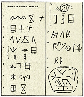 Drucke von Lineare Schriftzeichen angeordnet in Gruppen von zwei oder mehr Bilder Datiert 2010 April: Lineare Skriptsymbole