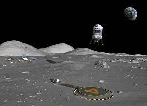 Space Exploration Artwork Drucke: Lunar shuttle landing, artwork