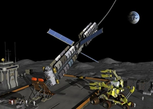 Space Exploration Artwork Drucke: Lunar space elevator moon base, artwork