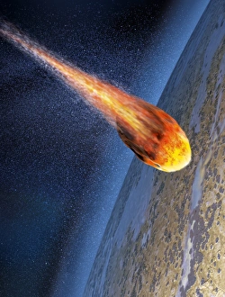 Drucke von Meteor. Computer artwork von einem Meteor auf einer fremden Planeten Atmosphäre eintreten Bilder Datiert 2013 Februar: Wetter, Kunstwerk