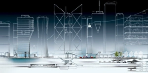 Contemporary Urban Scene Drucke: Modern cityscape, artwork