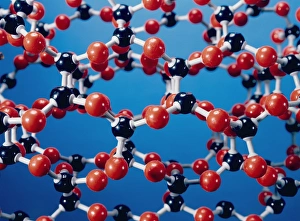 Drucke von Quartz. Molekularmodell von Quarz, eines der am häufigsten vorkommenden Mineralien im Erdkrustenbereich. Quarz ist eine kristalline Form des Siliciumoxid (Siliziumdioxid SiO2) Bilder Datiert 2004 Mai: Molekularmodell von Quarz