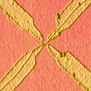Drucke von Molekularer Transistor. Farbiges Atomforz microscope- Graphon einer Transistors auf Molekülskalen Bilder Datiert 2002 November: Molekularer Transistor, AFM