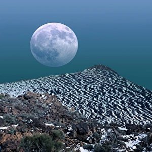 Teide National Park Photos Drucke: Moon-rise over a volcano