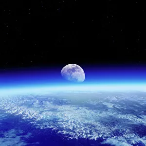 Mond steigt über der Erde-Horizont auf