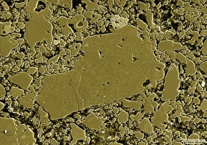 Drucke von Mondstein, farbige Rasterelektronenmikroskopaufnahme der Oberfläche eines Probenmaterials aus dem Mond Bilder Datiert 2010 Februar: Mondstein, SEM