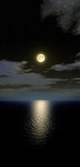 Drucke von Vollmond untergeht über dem Meer, nach Süden schaut man hinein. Der Mond produziert nicht seine eigene Lichtung Bilder Datiert 2004 Dezember: Vollmond untergehen