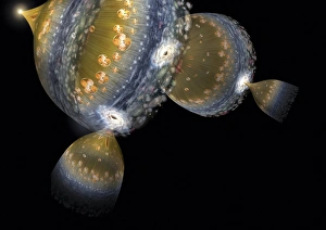 Drucke von Viele Universen. Kunstwerk zeichnet mehrere Universen dar, die aus Schwarzen Löchern entstehen und folgen der Bildung des ursprünglichen Universums oberhalb links Bilder Datiert 2008 Mai: Viele Universen, Kunstwerk