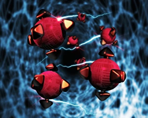Drucke von Nanoroboten im Gehirn, konzeptionelle Abbildung. In der Zukunft könnte es möglich sein, Nanoroboten in das menschliche Gehirn einzuführen, wo sie mit biologischen Neuronen interagieren werden Bilder Datiert 2004 August: Nanoroboten im Gehirn