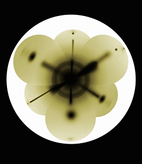 Drucke von Der Neonatomm und Computerkunstwerk zur Darstellung der Elektronenbahnen im Atom des Neons. Der Kerne wird durch einen Blitz von Licht dargestellt Bilder Datiert 2008 Februar: Neffron Atom, Kunstwerk