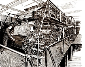 Drucke von Druckerpresse. Historische Kunstwerk eines 1931er Doppelzylindern-Rotations-Webperfektionsdrucks, der zur Herstellung von Zeitungen verwendet wurde Bilder Datiert 2004 Januar: Druckerpresse der Zeitung