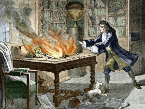 Sir Isaac Newton Drucke: Neuons Optiks Notizen in Flammen, 1692