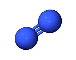Drucke von Stickstoffmolekül, Computermodell eines Stickstoffsatoms (N₂), das aus zwei Stickstoffatomen besteht und durch eine doppelte Bindung mit einem Drei-Elektronen-Band verbunden ist Bilder Datiert 2006 April: Stickstoffmolekül
