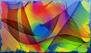 Drucke von Optisches Muster. Computermodell von Mustern aus dem Biegen einer farbigen transparenten Scheibe. Die flache Struktur ist verzerrt, wie bei der Verzerrung der Gridlinien zu sehen Bilder Datiert 2004 Januar: Optisches Muster