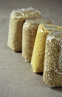 Buckwheat Seeds Drucke: Packets of seeds and grains