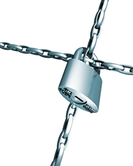 Lock And Key Concept Drucke: Padlock and chain