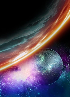 Alien Planet Artwork Drucke: Planet and its moon, artwork